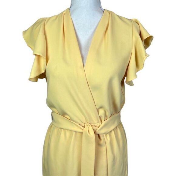 Amanda Uprichard Martinique Dress Yellow Crepe Wrap Look Flutter Sleeve Size S - Picture 4 of 14